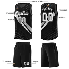 Black Diagonal Pinstripe Color Block Basketball Jersey 5