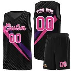 Black Diagonal Pinstripe Color Block Basketball Jersey 1