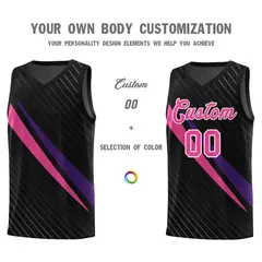 Black Diagonal Pinstripe Color Block Basketball Jersey 3