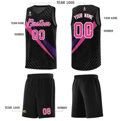 Black Diagonal Pinstripe Color Block Basketball Jersey 5
