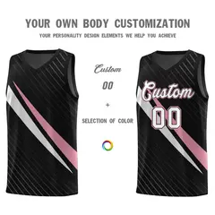 Black Diagonal Pinstripe Color Block Basketball Jersey 3