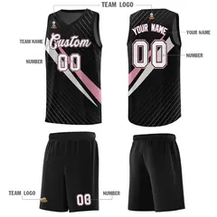 Black Diagonal Pinstripe Color Block Basketball Jersey 5