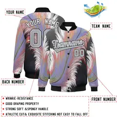 Black Feather Fluid Pattern Varsity Letterman Jacket 2