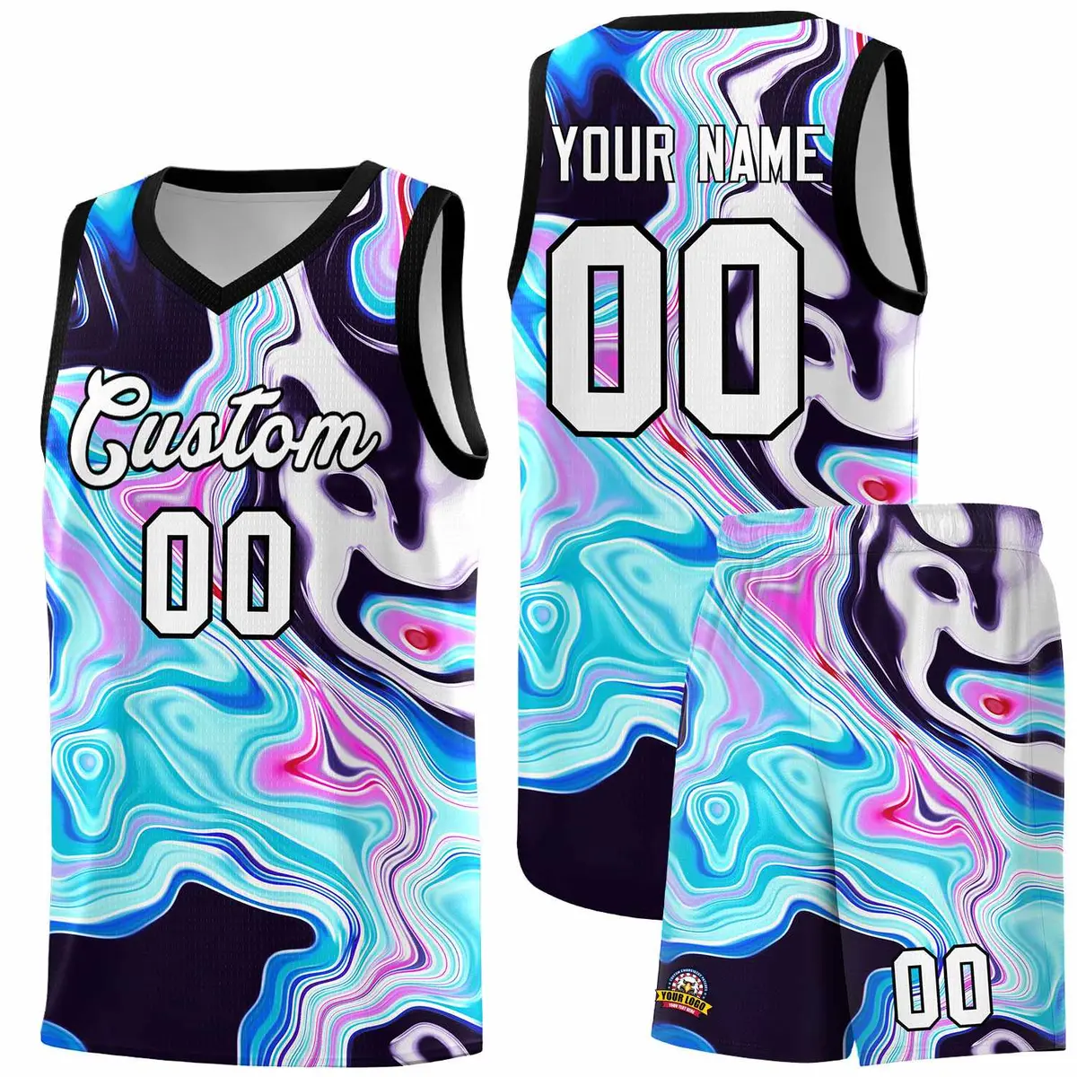 Black Fluid Painting Pattern Basketball Jersey