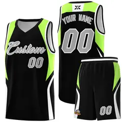 Black Fluorescent Green and White Color Block Basketball Jersey