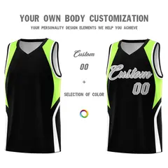 Black Fluorescent Green and White Color Block Basketball Jersey 3