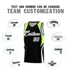 Black Fluorescent Green and White Color Block Basketball Jersey 4