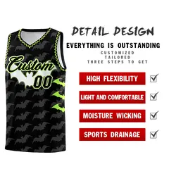 Black Fluorescent Green Bat Pattern Halloween Basketball Jersey 2