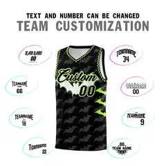 Black Fluorescent Green Bat Pattern Halloween Basketball Jersey 4