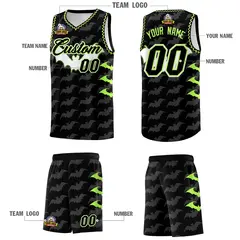 Black Fluorescent Green Bat Pattern Halloween Basketball Jersey 5