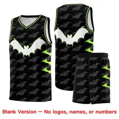 Black Fluorescent Green Bat Pattern Halloween Basketball Jersey 7