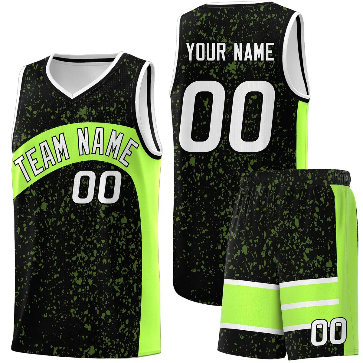 Black Fluorescent Green Dot Graffiti Irregular Pattern Basketball Jersey