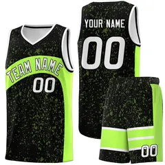 Black Fluorescent Green Dot Graffiti Irregular Pattern Basketball Jersey 1