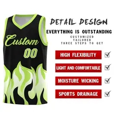 Black Fluorescent Green Flame Hem Fashion Basketball Jersey 2