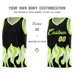 Black Fluorescent Green Flame Hem Fashion Basketball Jersey 3