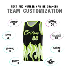 Black Fluorescent Green Flame Hem Fashion Basketball Jersey 4