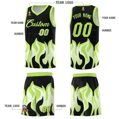 Black Fluorescent Green Flame Hem Fashion Basketball Jersey 5