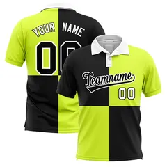 Black Fluorescent Green Four Squares Performance Polo Shirt 1