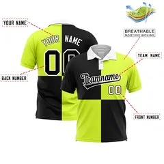 Black Fluorescent Green Four Squares Performance Polo Shirt 2