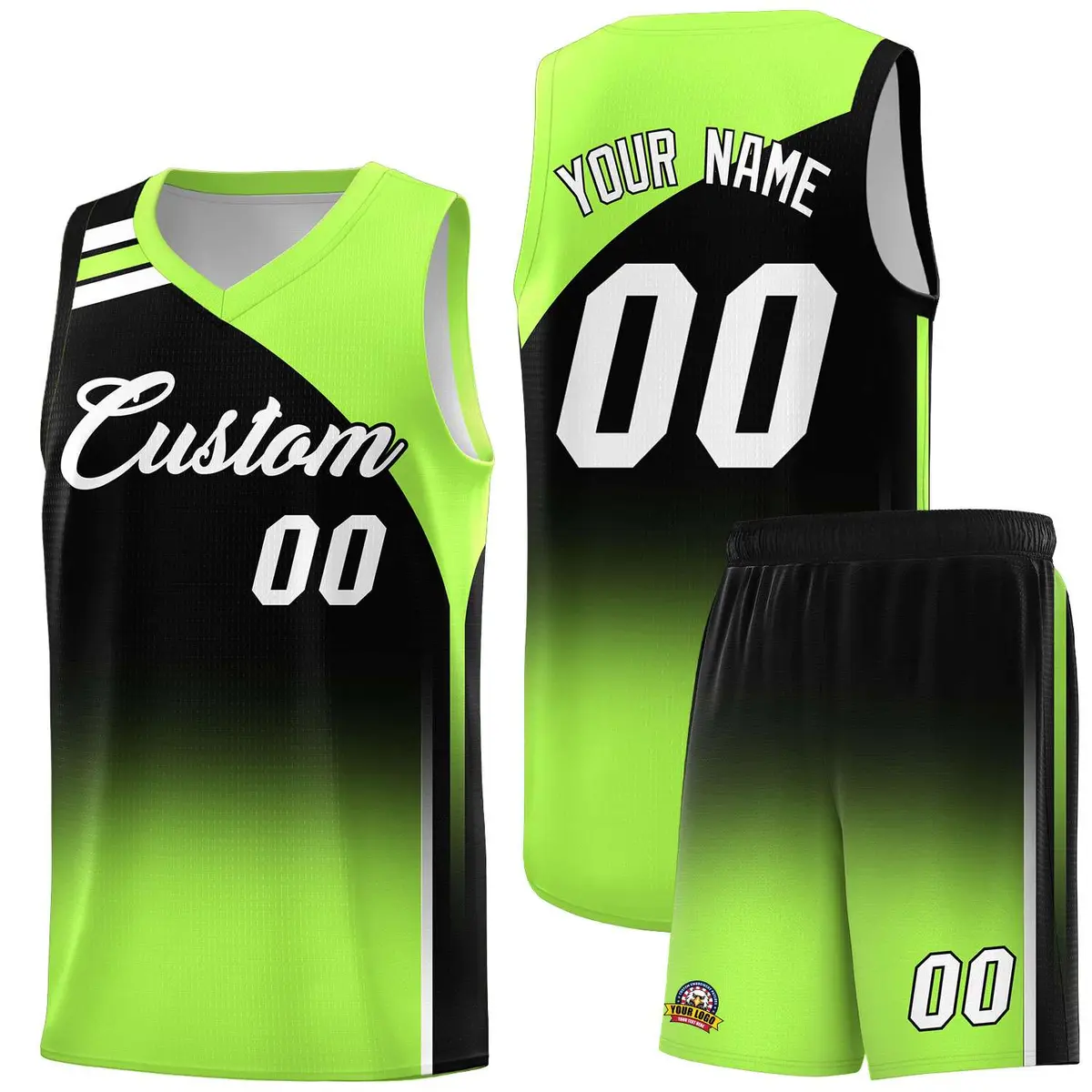 Black Fluorescent Green Gradient Basketball Jersey