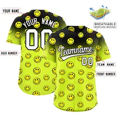Black Fluorescent Green Graffiti Gradient Smile Baseball Jersey 2