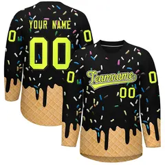 Black Fluorescent Green Ice Cream Pattern V-Neck Hockey Jersey