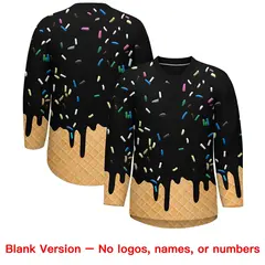 Black Fluorescent Green Ice Cream Pattern V-Neck Hockey Jersey 7