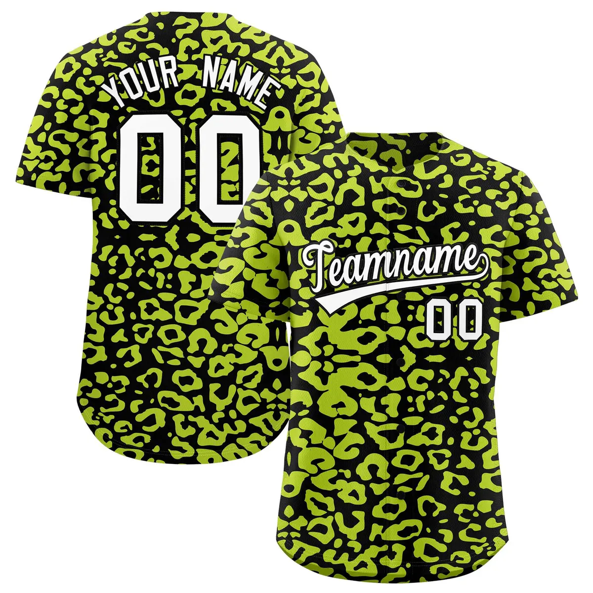 Black Fluorescent Green Leopard Print Baseball Jersey