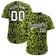 Black Fluorescent Green Leopard Print Baseball Jersey