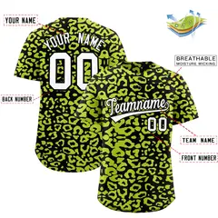 Black Fluorescent Green Leopard Print Baseball Jersey 2