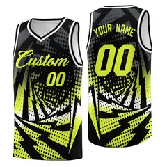 Black Fluorescent Green Lightning Halftone Dot Basketball Jersey 1