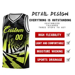 Black Fluorescent Green Lightning Halftone Dot Basketball Jersey 2