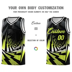 Black Fluorescent Green Lightning Halftone Dot Basketball Jersey 3