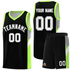 Black Fluorescent Green Side Design Basketball Jersey