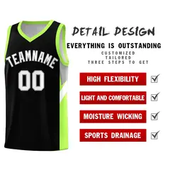 Black Fluorescent Green Side Design Basketball Jersey 2