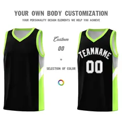 Black Fluorescent Green Side Design Basketball Jersey 3