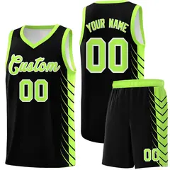Black Fluorescent Green Side Symmetrical Line Pattern Basketball Jersey