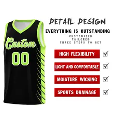 Black Fluorescent Green Side Symmetrical Line Pattern Basketball Jersey 2
