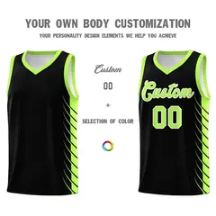 Black Fluorescent Green Side Symmetrical Line Pattern Basketball Jersey 3