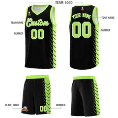 Black Fluorescent Green Side Symmetrical Line Pattern Basketball Jersey 5