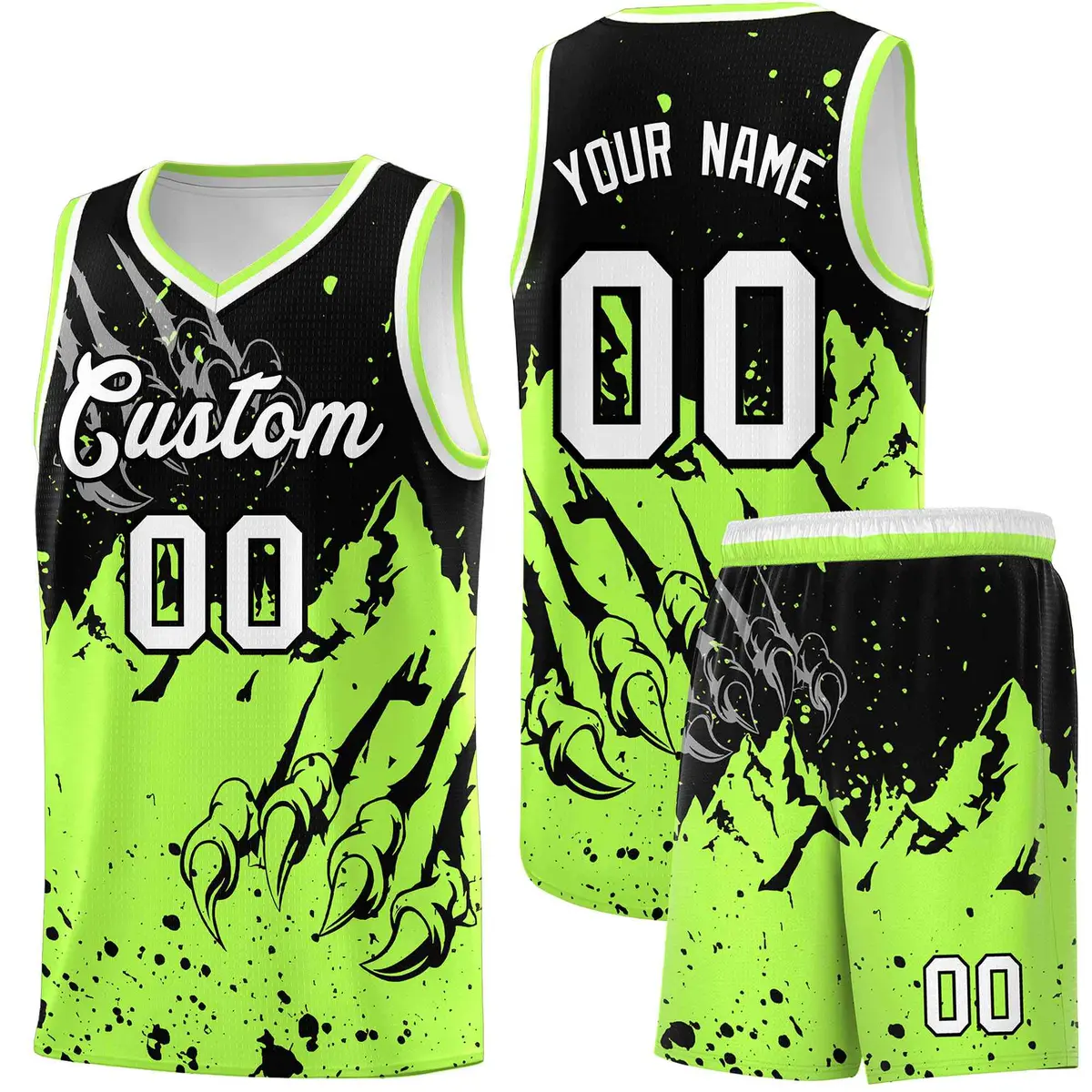 Black Fluorescent Green Snow Mountain Beast Pattern Basketball Jersey