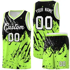 Black Fluorescent Green Snow Mountain Beast Pattern Basketball Jersey