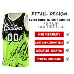 Black Fluorescent Green Snow Mountain Beast Pattern Basketball Jersey 2