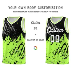 Black Fluorescent Green Snow Mountain Beast Pattern Basketball Jersey 3