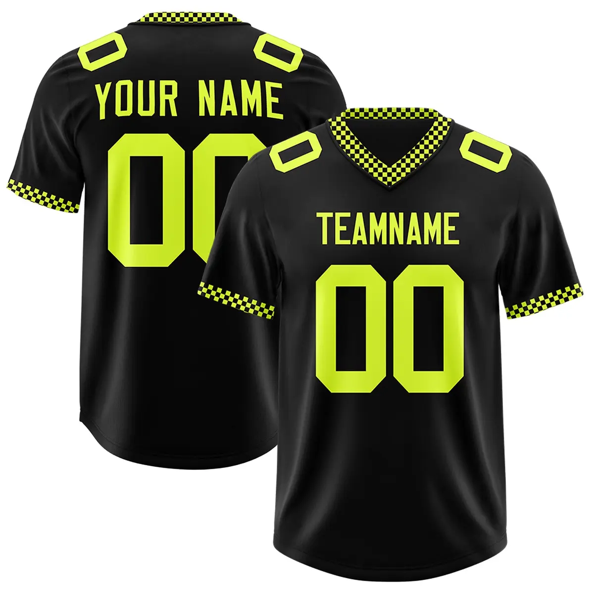 Black Fluorescent Green Square Neckline Football Jersey