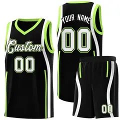 Black Fluorescent Green-White Ribbon Pattern Basketball Kits