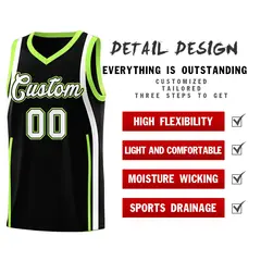 Black Fluorescent Green-White Ribbon Pattern Basketball Kits 2