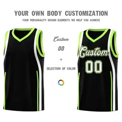 Black Fluorescent Green-White Ribbon Pattern Basketball Kits 3