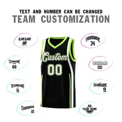 Black Fluorescent Green-White Ribbon Pattern Basketball Kits 4