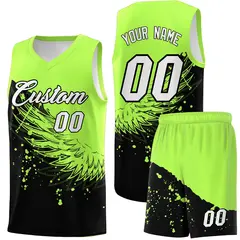 Black Fluorescent Green Wing Pattern Basketball Jersey 1